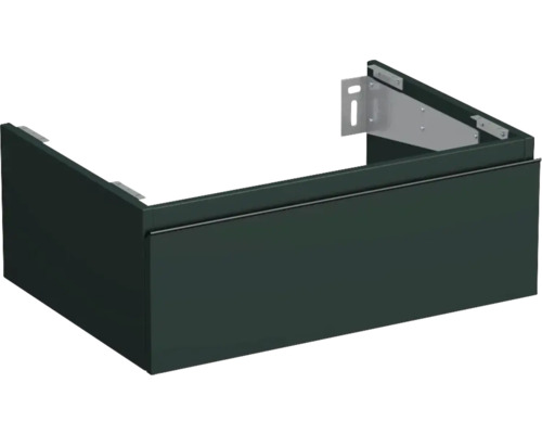 Tvättställsskåp i mörk design med fästmaterial.