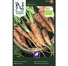 Nelson Garden Logo. Bild av morötter Berlicum 2. Ekologisk märkning.