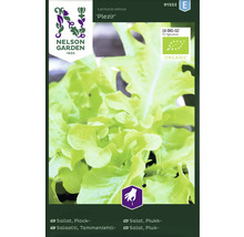 Nelson Garden logotyp. Fröförpackning plocksallad Plezir