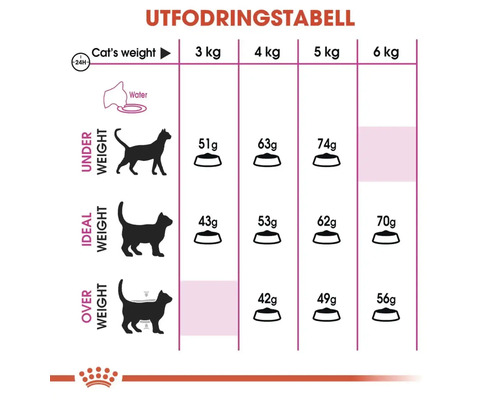 Utfodringstabell för kattmat efter vikt