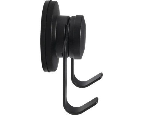 Svart dubbelkrok för väggmontering med sugpropp