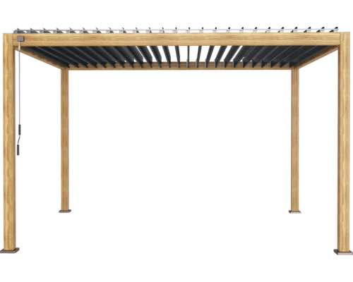 Fristående pergola med lamelltak och vevmekanism