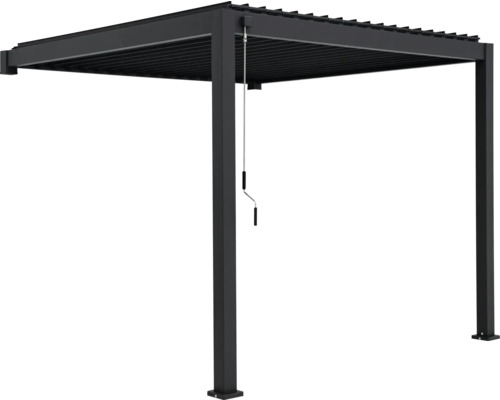 Fristående pergola av aluminium med lamelltak och vevmekanism