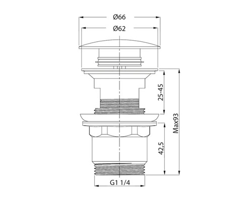 Teknisk ritning av en ventil med måttangivelser