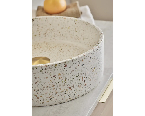 Tvättställ för bänkskiva i terrazzo med rund design