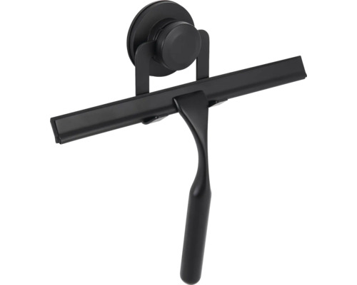 Svart duschskrapa med sugkoppsfäste för badrumsrengöring