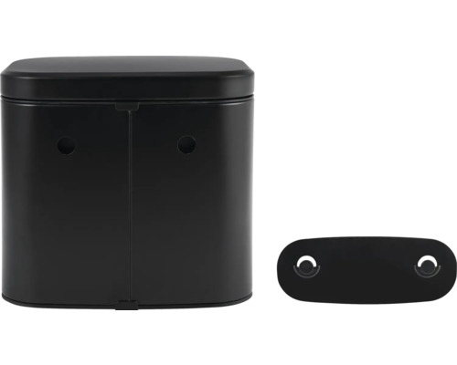 Svart avfallsbehållare med lock och fäste