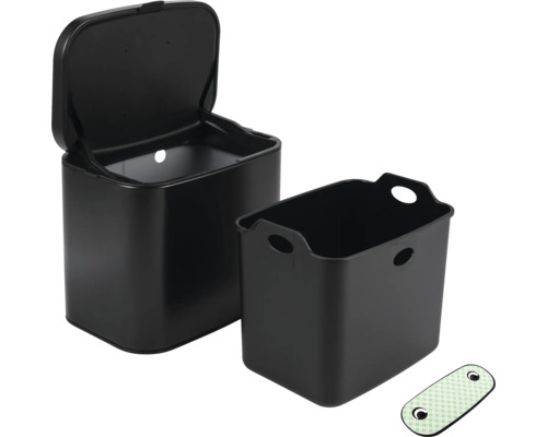 Svart soptunna med lock och insats