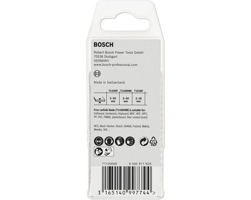 Bosch förpackning med information om sticksågsblad och användningsområden