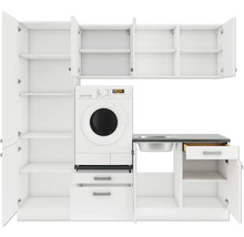 Tvättstugemöbler med tvättmaskin, diskho och skåp