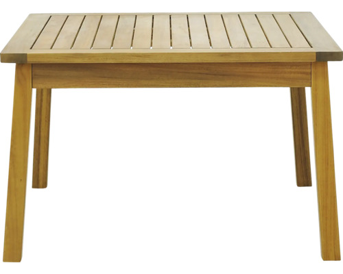 Fyrkantigt trädgårdsbord av trä med ribbad bordsskiva