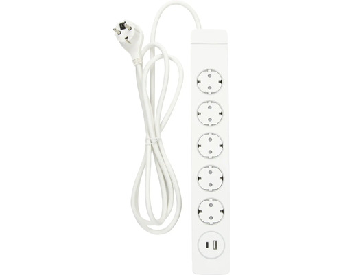 Grenuttag med fem uttag och USB-port