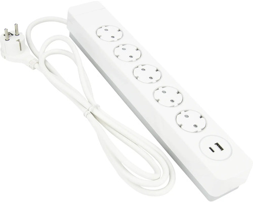 Grenuttag med fem uttag och USB-anslutning