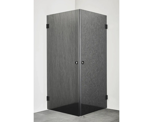 Duschhörn HAFA Infinity svart matt Lace metallisk textileffekt 80x90 cm 2 dörrar
