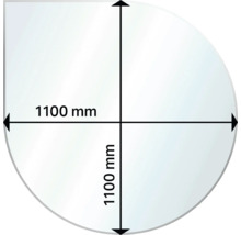 Duschkar halvcirkel 1100 mm måttuppgifter