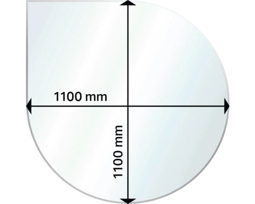 Duschkar halvcirkel 1100 mm måttuppgifter