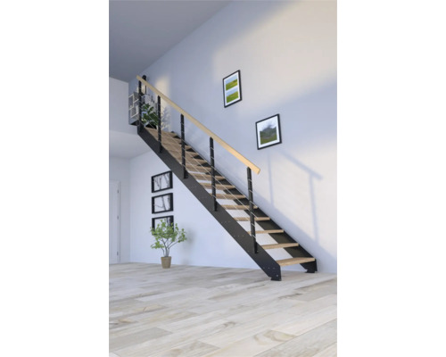 Rak trappa PERTURA Libra 13 steg oljad ek svart öppen svart B: 85 cm exkl. sättsteg Rak trappa PERTURA Libra 13 steg oljad ek svart öppen svart B: 85 cm exkl. sättsteg