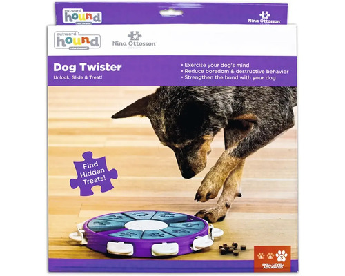 Outward Hound Dog Twister intelligensleksak för hundar i förpackningen.