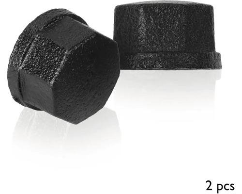 Två svarta gjutjärnsförslutningspluggar