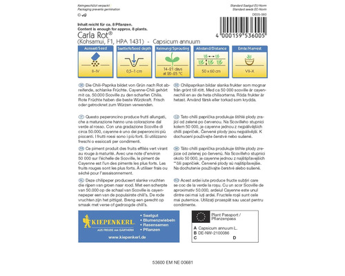 Fröförpackning för chilipeppar Carla Rot