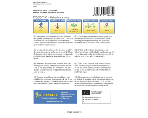 Förpackningsinformation för Pradomio Helianthus annuus