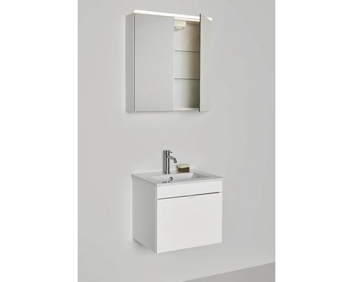 Modern badrumsmöbelset med tvättställsskåp och spegelskåp med belysning