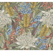 Blommig tapet med tropiska motiv