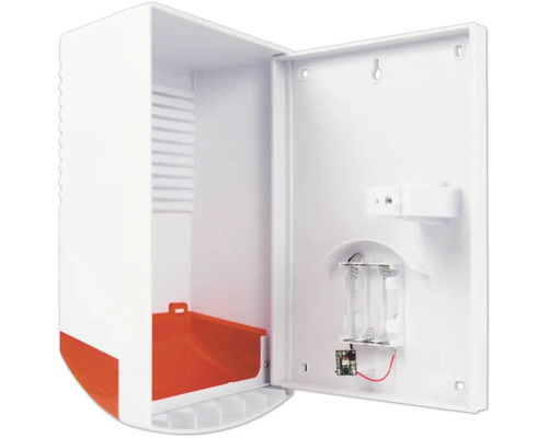 Öppet säkerhetsskåp med batterifack