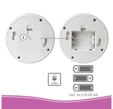 Batterifack på en lampa med information om batterityp och antal