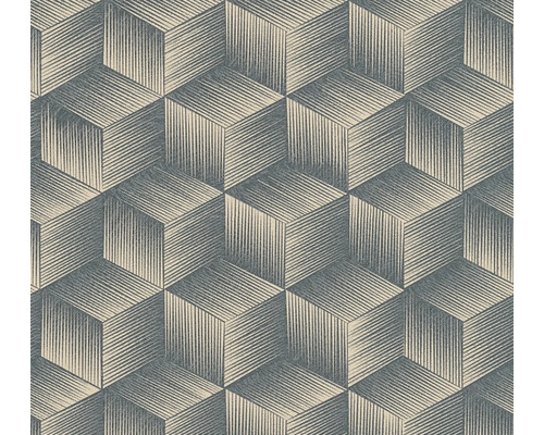 Tapet A.S CRÉATION 3D grafik blå/beige 10,05x0,53m Tapet med ett geometriskt kubmönster