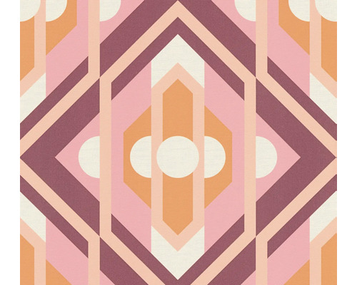 Tapet A.S. CRÉATION Retro ornament rosa 10,05x0,53m Geometriskt tapetmönster med cirklar, hexagoner och romber