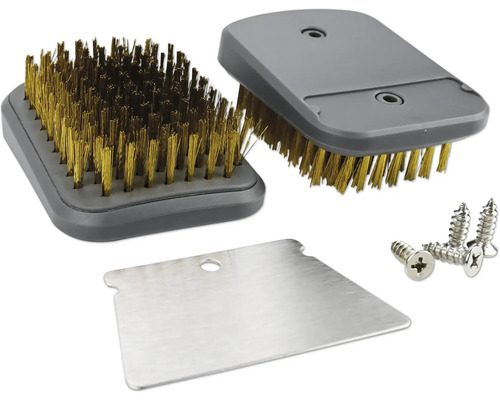 Grillborste med mässingsborst, skrapa och skruvar