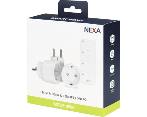 Nexa Smart Home-set med tre miniuttag och fjärrkontroll i originalförpackning