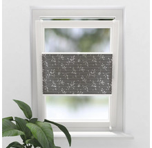 Fönster med grå plisségardin och blommönster som insynsskydd och solskydd