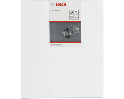 Bosch logotyp. GAL 3680 CV batteriladdare lämplig för 14,4 volt till 18 volt och 36 volt batterier