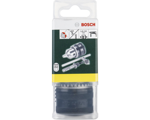 Bosch logotyp. Borrchuck med SDS plus-fäste i blisterförpackning