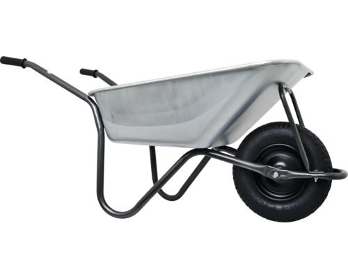 Skottkärra i metall med ett hjul och handtag