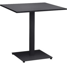 Fyrkantigt trädgårdsbord med metallpelare och fyrkantig fot