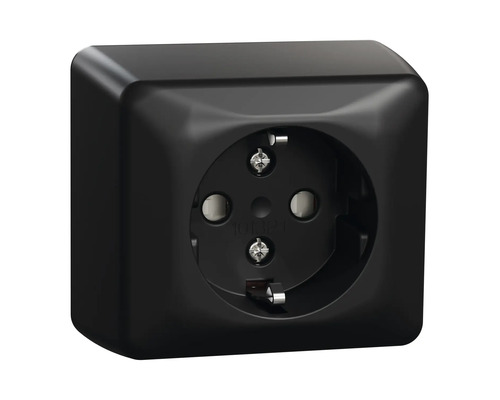 Svart väggmonterat eluttag