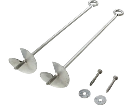 Två markankare med skruvar och brickor