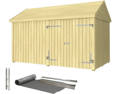 Redskapsbod PLUS Classic Multi Trädgårdshus 10m² 2 moduler med dubbeldörr och stängd front inkl. takpapp/aluminiumgjutning/H-stolpfötter