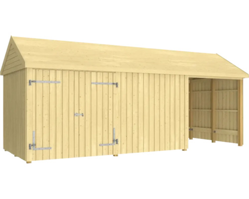 Redskapsbod PLUS Classic Multi Trädgårdshus 14,5m² 3 moduler med dubbeldörr och öppen/stängd front