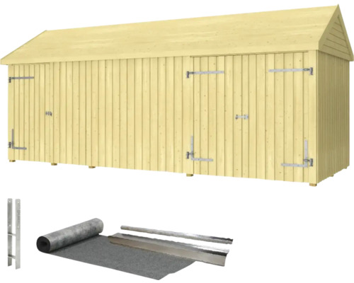 Trägarage med dubbeldörrar och tillbehör