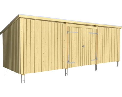 Redskapsbod PLUS Nordic Multi Trädgårdshus 14m² 3 moduler med dubbeldörr och stängd front inkl. takpapp/aluminiumlister/stolpfötter