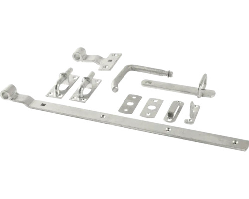 Grindset för grindar med olika beslag och reglar.