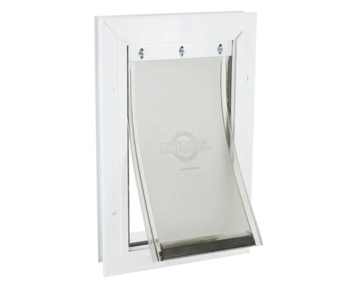 Husdjursdörr med transparent klaffelement i vit ram