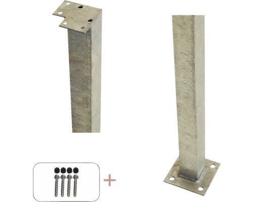 Hörnstolpe PLUS med fot stål 4,5x4,5x103,3cm för ledstång inkl. bultar varmgalvaniserad