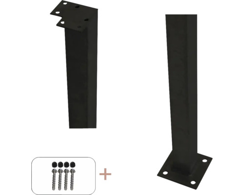 Hörnstolpe PLUS med fot stål 4,5x4,5x103,3cm för ledstång inkl. bultar svart
