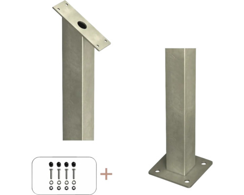 Stålstolpe PLUS med fot inkl. bultar för trappräcken 4,5x4,5x87,1/80,4cm varmgalvaniserad