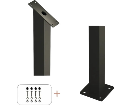 Stålstolpe PLUS med fot inkl. bultar för trappräcken 4,5x4,5x87,1/80,4cm svart